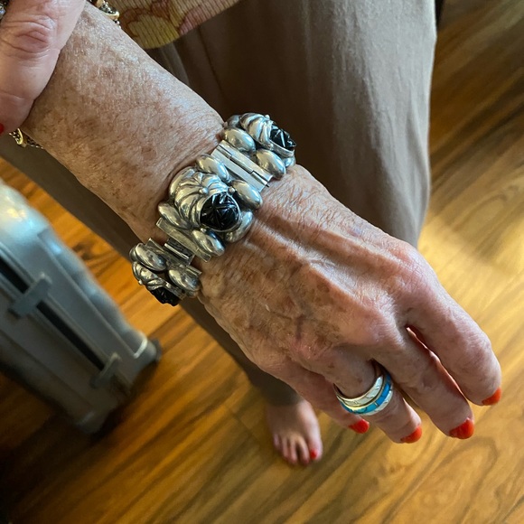 Mexican Silver and Black Onyx bracelet, 7” perfect catch, - Picture 2 of 6